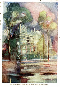 View of the river front of The Savoy Hotel, London