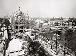 View along the river Seine, World Fair, Paris, c. 1900