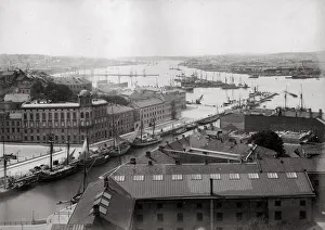 View of ships in the harbour at Gothenburg, Sweden