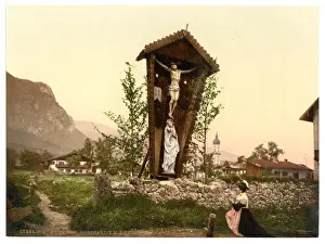 View showing crucifix, Garmisch, Upper Bavaria, Germany