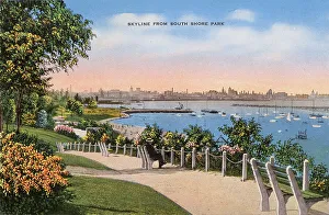 Folder Prints: View of skyline from South Shore Park, Milwaukee, Wisconsin, USA Date: circa 1940