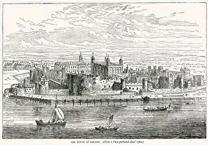 1700s Prints: View of the Tower of London and surrounding area. Date: circa 1700