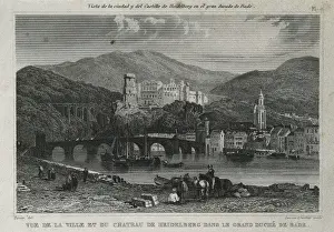 Heidelberg Prints: View of the town and the castle of Heidelberg