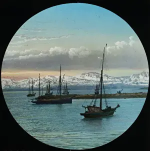 Ridges Prints: View across water showing five sail boats