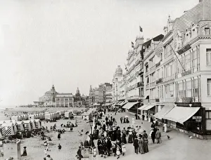 View waterfront / beach with tourists, Ostend Ostende, Belgium
