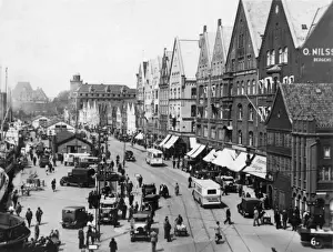 Scandinavian Prints: View of the Waterfront Parade, Bergen, Norway