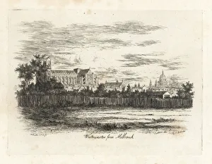 Antiquary Prints: View of Westminster Abbey from Milbank, 1807
