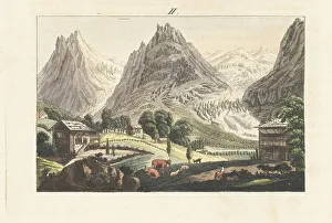 Gabriel Lory Prints: View of the Wetterhorn, Mettenberg and Eiger glaciers