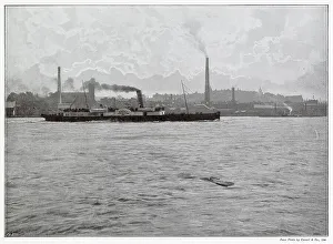 View of Woolwich from the River Thames of a pleasure steamer. Date: late 1890s