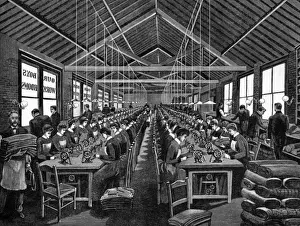 View of work room in Our Boys Clothing Company, Oxford St