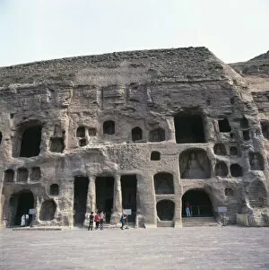 Sight Seeing Gallery: Front view of Yungang Caves in Datong, Shanxi, China