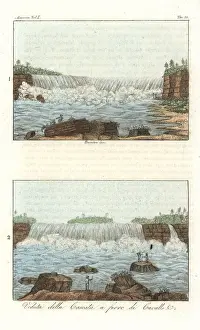 Cascade Prints: Views of a small waterfall and a horseshoe waterfall