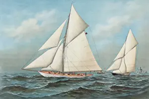 Vigilant Prints: Vigilant and Valkyrie in a thrash to windward: in their inte