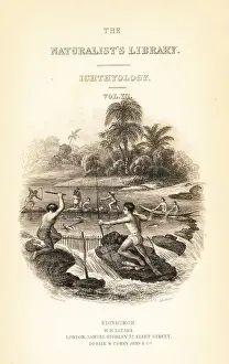 Vignette showing Native Americans fishing