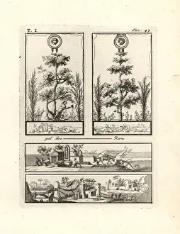 Vignettes from walls in rooms in Pompeii