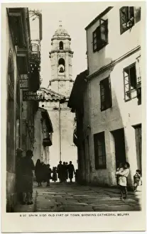 Belfry Prints: Vigo, Spain - Old town with Cathedral Belfry