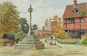Oxon Prints: Village Cross, East Hagbourne, Oxfordshire