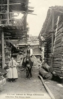 Mule Collection: Village of d Heremence, Switzerland - Woman and Mule Rider