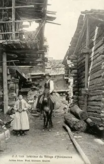 Solid Prints: Village of d Heremence, Switzerland - Woman and Mule Rider