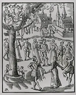 Moyen Age Prints: Village feast. Facsimile of an engraving from 1609