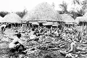 Village feast, Samoa, Victorian period