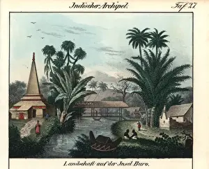 Maluku Prints: Village on the island of Buro (Buru) in