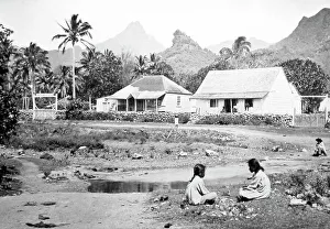 Village in Rarotonga Islands, South Pacific - sepia