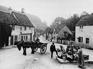Village scene in Castle Combe, Wiltshire, 1890s