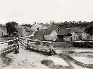 Village scene - Nunnington in Yorkshire, wooden bridge