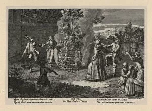 Allemagne Collection: Villagers dancing around the bonfire for