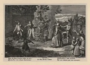 Bonfire Prints: Villagers dancing around the bonfire for