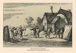 Allemagne Collection: Villagers practising archery with long bows