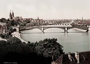 Vintage 19th century / 1900 photograph: Basel, Switzerland, city river and bridges Vintage 19th century / 1900 photograph: Basel, Switzerland, city river and bridges