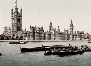 Vintage 19th century / 1900 photograph: Palace of Westminster, Houses of Parliament