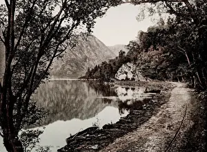 Vintage 19th century / 1900 photograph: Path along Loch Katrine