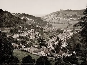 Heights Prints: Vintage 19th century / 1900 photograph: town of Matlock from the Heights of Jacob