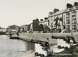 Aberdovey Gallery: Vintage 19th century photograph: the front and ancient cannon, guns, Aberdovey, Aberdyfi