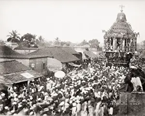 Vintage 19th century photograph: annual car festival, Madura, India