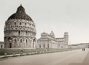 Baptistery Gallery: Vintage 19th century photograph: Baptistery, Duomo and Leaning Tower of Pisa, Italy