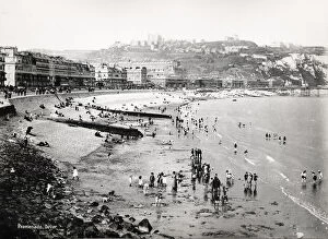 Geological Collection: Vintage 19th century photograph - bathers and tourists on the beach at Dover, England