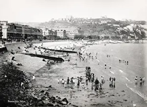 Bathers Prints: Vintage 19th century photograph - bathers and tourists on the beach at Dover, England