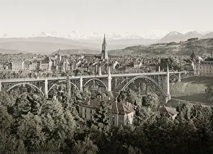 Archiecture Prints: Vintage 19th century photograph: Bern, Berne, and the Alps, Switzerland