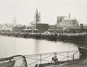 Harbor Gallery: Vintage 19th century photograph: bridge of boats, pontoon bridge, River Rhine, Cologne