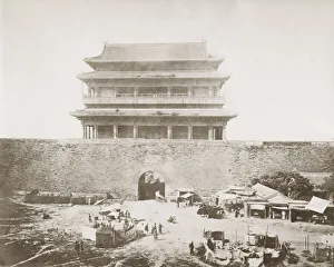 Vintage 19th century photograph: City gate and wall, Peking, Beijing, China