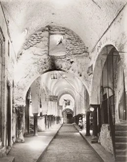 Indoors Prints: Vintage 19th century photograph: cloth, fabric, bazar, bazaar, probably Tunis, Tunisia