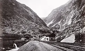 Protective Covering Prints: Vintage 19th century photograph - entrance to the St Gotthard tunnel, railway line