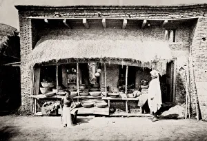 Vintage 19th century photograph: Food stall, shop, Calcutta India