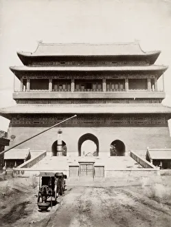 Vintage 19th century photograph: Gate, horse and carriage, Peking, Beijing, China Vintage 19th century photograph: Gate, horse and carriage, Peking, Beijing, China