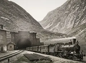 Vintage 19th century photograph: The Gotthard Tunnel is a 15, 003 m (49
