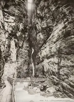Vintage 19th century photograph: Grindelwald Glacier Gorge, Switzerland, Lutschine River